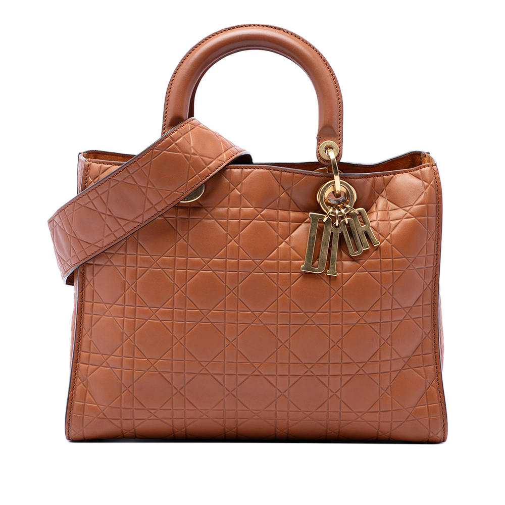 Pre-Loved Dior Large Ultra Matte Calfskin Cannage Embossed Lady Dior